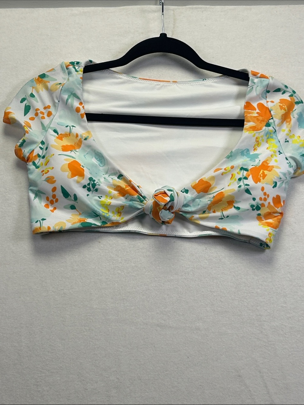 Knot-Front Floral Crop Top in White and Orange
